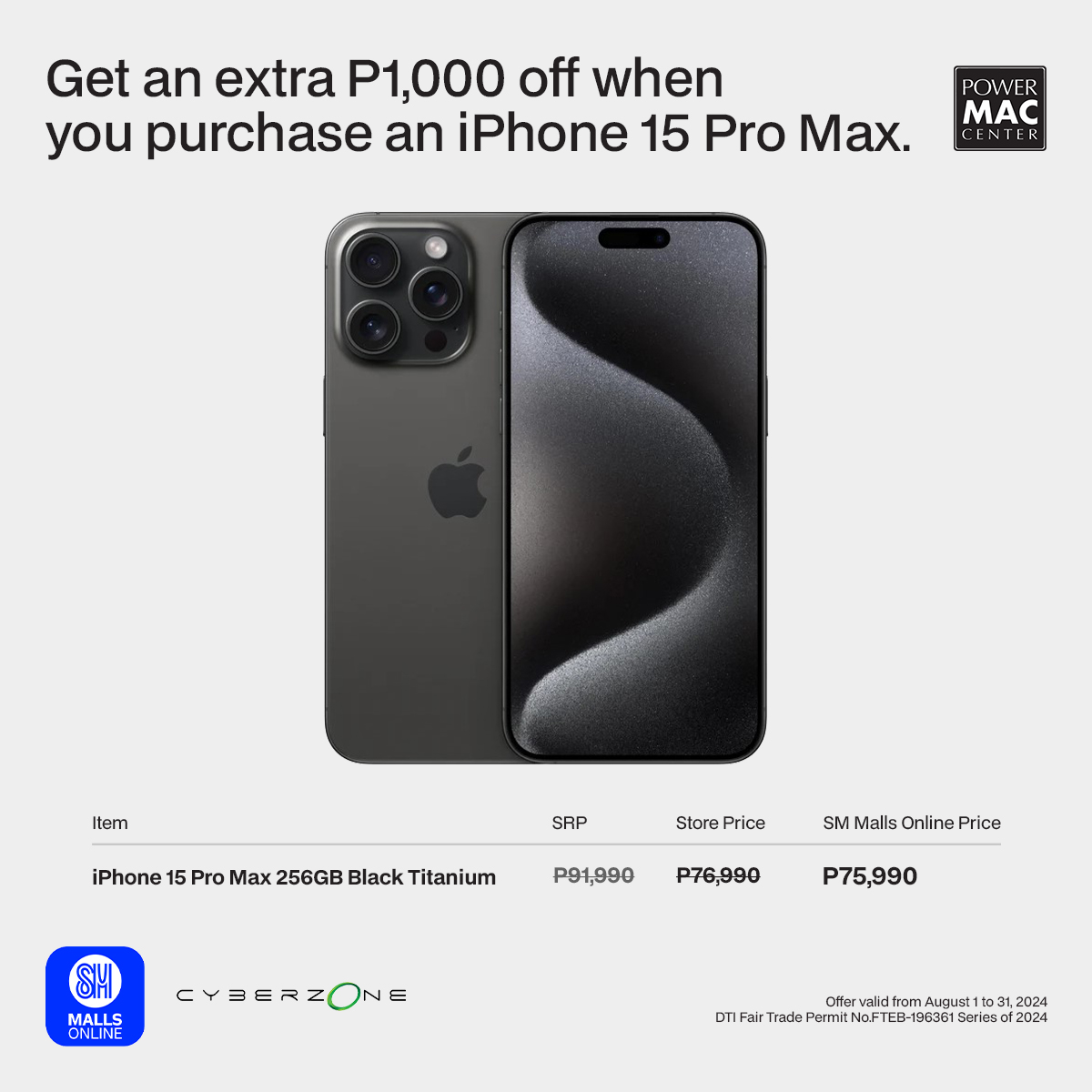 Save ₱17,000 on iPhone 15 Pro Max through SM Malls Online!