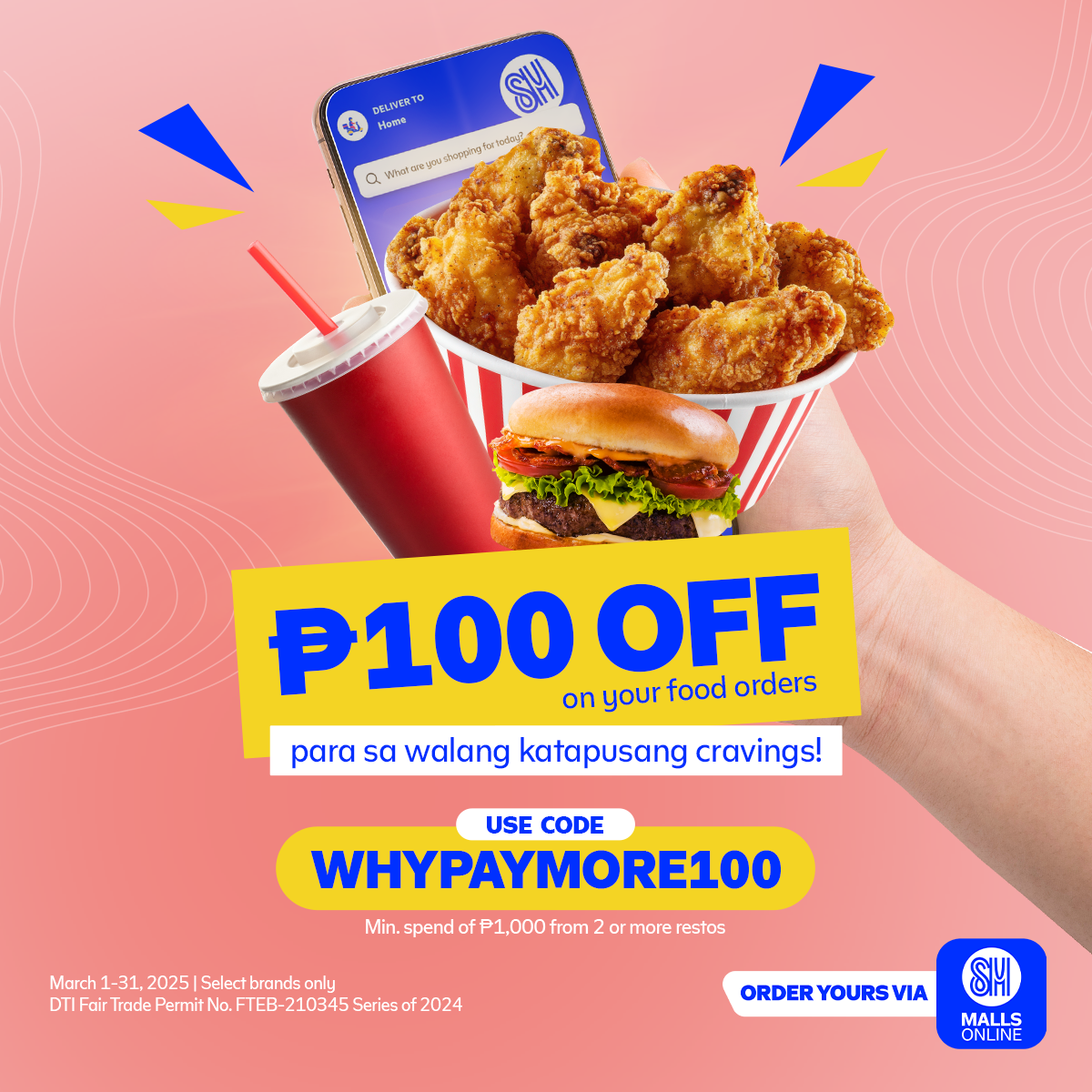 ₱100 OFF | Food Orders via SM Malls Online!